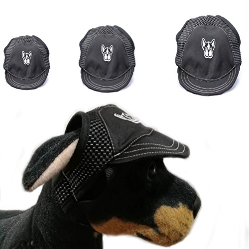 UKCOCO Mode Perro Sombreros, Perro Patrón Visor Sombrero Cap, Mesh Sun Gorra con Oreja para Pequeñas y Medianas Perros – Tamaño S (Negro)