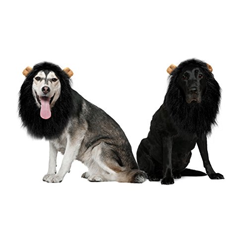 Vivifying León Mane peluca, ajustable mascota disfraz con orejas para perro (Negro)