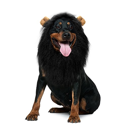 Vivifying León Mane peluca, ajustable mascota disfraz con orejas para perro (Negro)