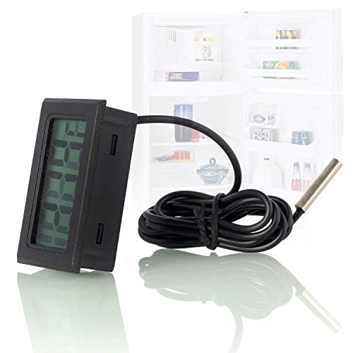 WINGONEER 3Pcs Monitor de temperatura Digital LCD Termómetro con sonda externa para el refrigerador y congelador acuario -Black