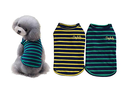 YAODHAOD - Pack de 2 camisas de algodón para perro, ropa de mascota, cachorro, camisetas de gato, camiseta de tirantes para gato, transpirable, elástica para perros pequeños