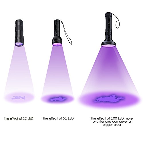 YOUTHINK Linterna UV Ultravioleta LED 395nm, Flashlight Blacklight Lámpara Luz Negra Portátil Detectar Orina de Mascotas Perros Gato, Escorpión (Latest 100 Leds)