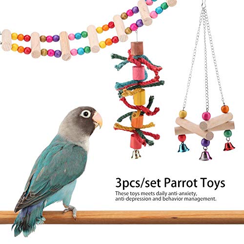 Zerodis 4 piezas Juguetes para loros, juguetes colgantes para pájaros, colorido columpio de madera para colgar, juguetes para masticar pájaros, accesorios decorativos para loros