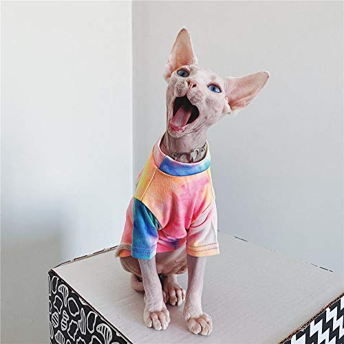 ZHIHAN Ropa de Gato Sphinx Camiseta de Color Gato sin Pelo Protector Solar de Verano Ropa Transpirable, Color 1, XL