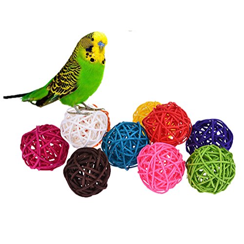 10 bolas de ratán, juguete para pájaros como loros, pericos, periquitos, agapornis, cacatúas, cotorras, pinzones, guacamayos, cacatúa africana gris, color al azar