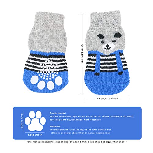 8 piezas de calcetines antideslizantes para perros, patrón de oso lindo, zapatos de protector de pata de control de tracción para interiores, para perros pequeños, cachorros, gatos (tamaño grande)