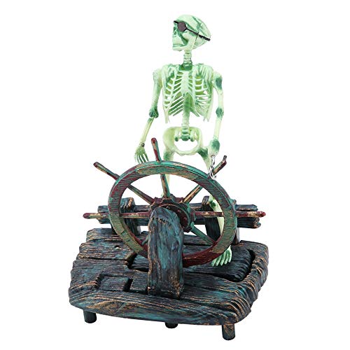 Adornos para acuarios y acuarios, decoraciones de paisajes acuáticos del pirata Capitán Esqueleto en la rueda
