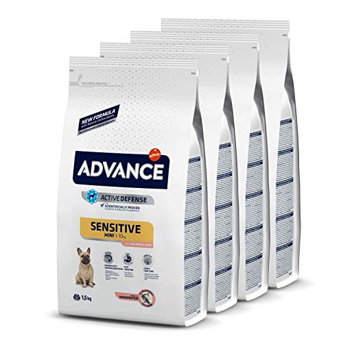 Advance Sensitive Mini - Pienso para Perros De Razas Pequeñas con Sensibilidades Digestivas con Salmón Y Arroz - Pack De 1.5Kg X 4 -Total 6 Kg 6000 g