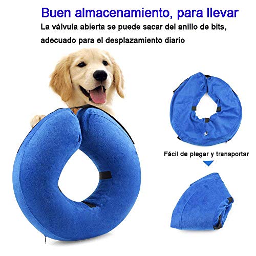 AeeYui Collar Inflable de Perros Gato,Cono de Cuello isabelino Ajustable para recuperación Tras una cirugía, collarín electrónico (Blue)