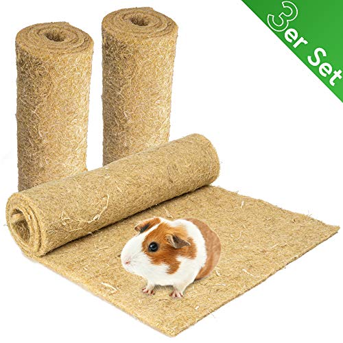 Alfombra para roedores de 100 % cáñamo, 100 x 40 cm, 5 mm de grosor, 3 unidades (4,63 euros/pieza), alfombra de cáñamo para todos los tipos de animales pequeños, alfombra para roedores