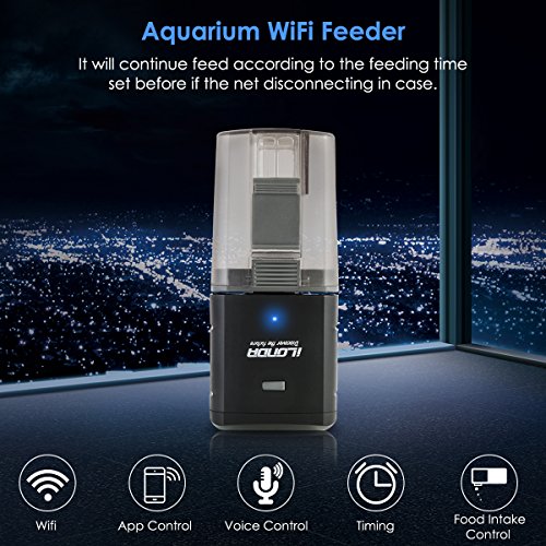 Alimentador automático del Pescado comedero,Mando a Distancia WiFi o Temporizador de Comida para Peces, alimentador para Acuario – Alimentado por USB