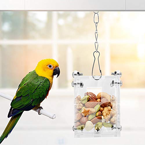 Alimentador de Mascotas, Loro Canasta de Alimentos de acrílico Alimentación Juguetes Cuadrado Transparente Jaula de pájaros Juguete de forrajeo Cacahuete Frutas Verduras Caja de almacen