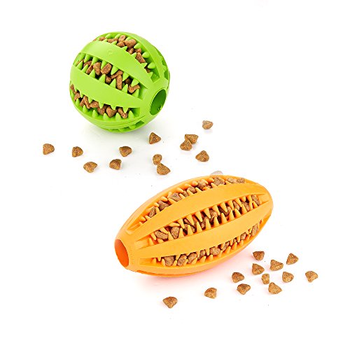 Amathings - Pelota de juguete para perro con huevo y huevo, disponible en varios colores, bola de aperitivo (7 cm) y pelota de rugby (11 cm), para dientes sanos y diversión
