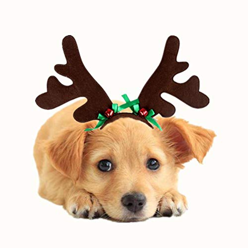 Amosfun Cornamenta del Perro de Navidad Diadema Mascota Cabeza de Navidad Aro Perro Mascota de Navidad Decoración para el Cabello Accesorios de Disfraces para Mascotas