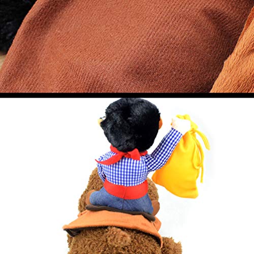 Amosfun Disfraz de Mascota Traje de Vaquero Jinete Monedero Dinero Divertido Disfraz de Mascota Perro Silla de Montar Suave decoración de Peluche Accesorios para Cachorros