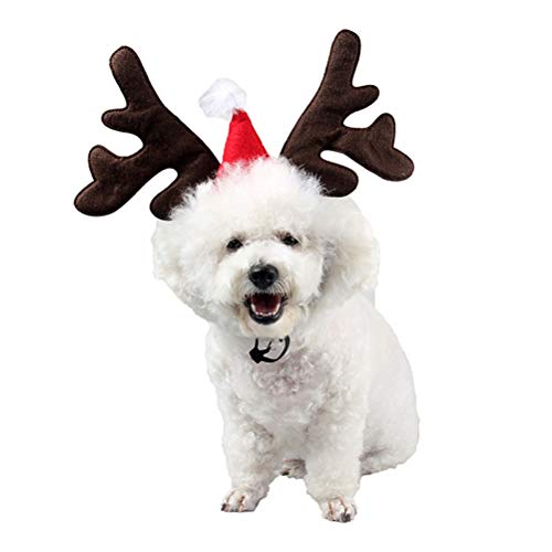 Amosfun Mascota Perro Navidad Mascota Cachorro Ciervo asta Diadema Navidad Reno Orejas asta Traje de Navidad