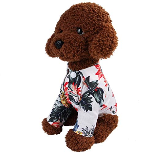 AMURAO Verano Camisa para Mascotas algodón Perro Gato Chaleco Hawaiano Impreso Transpirable Ropa de Playa Suave para Mascotas Disfraces para Perros