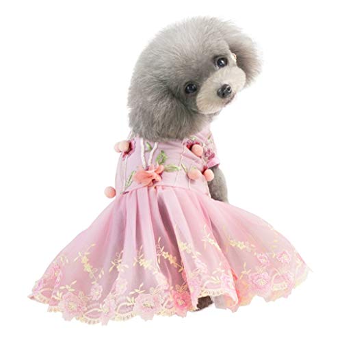 AMURAO Vestido de Primavera Verano para Perros con Bordado de algodón Ropa de Fiesta para Cachorros para Perros pequeños y medianos