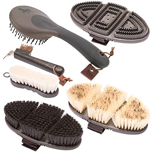 Animalon - Juego básico de accesorios para el cuidado diario de caballos, barrita, cepillo de raíces, cepillo de crines, cepillo de crines y cepillo de carne.