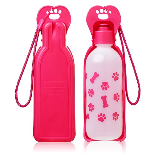 Anpetbest 325ml (11 fl oz) perros botella, Portátil botella de agua viaje para mascotas Bebedero, para Paseos diarios, Excursionismo, Cámping, Playa, Sin BPA El plastico (rosa)