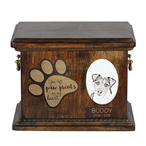 ArtDog Ltd. Parson Russell Terrier, urna para cenizas de perro con placa de cerámica y descripción