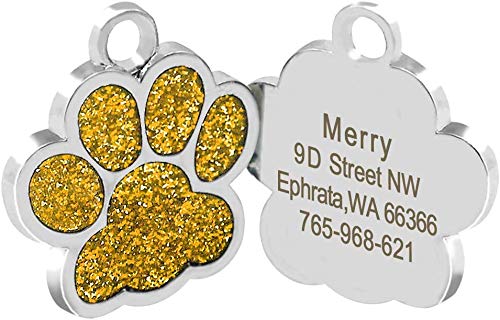 Beirui Placas de identificación Huellas Personalizadas en Acero Inoxidable de 24 mm para Perros y Gatos, con Grabado láser, Oro, S (0.9" diámetro)
