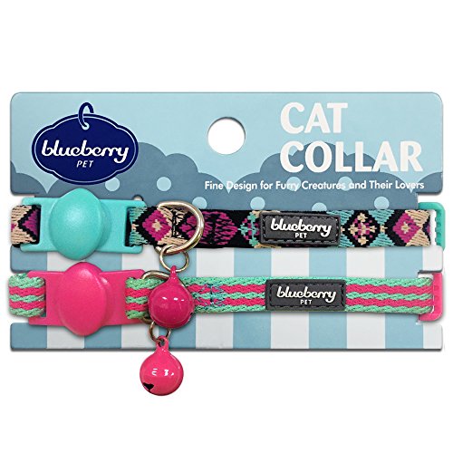 Blueberry Pet - Collar para Gato, diseño geométrico, Ajustable, con Campana, 22,9 cm - 33 cm, 2 Unidades