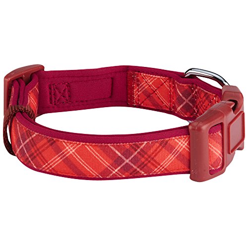 Blueberry Pet Soft & Comfy Scottish Aileen Red Plaid Tartan Style Designer Padded Dog Collar, Small, Neck 30cm-40cm, Adjustable Collars for Dogs