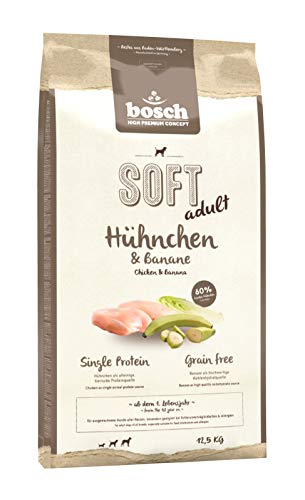 bosch HPC SOFT adult | Pollo y Plátano | Comida semihúmeda (18 % humedad residual) para perros adultos de todas las razas | Sin Cereales | 12,5 kg