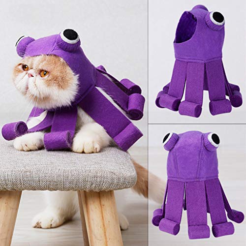 BUIDI Octopus Shape Cat Headwear New Puppy Kitten Festive Turn Over Tocado Sombrero Pet Cat Utensilios Púrpura
