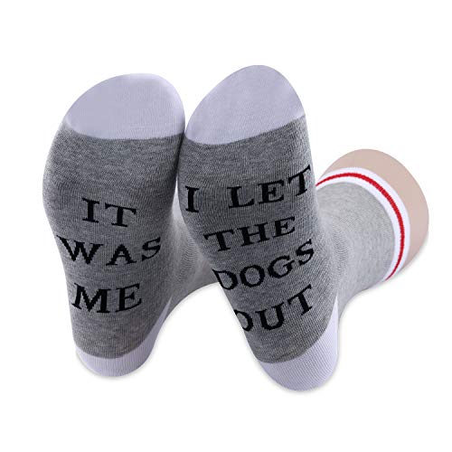 Calcetines para perro con texto en inglés "It Was Me I Let The Dogs Out" Gris Dejé salir a los perros M
