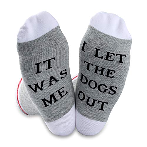 Calcetines para perro con texto en inglés "It Was Me I Let The Dogs Out" Gris Dejé salir a los perros M