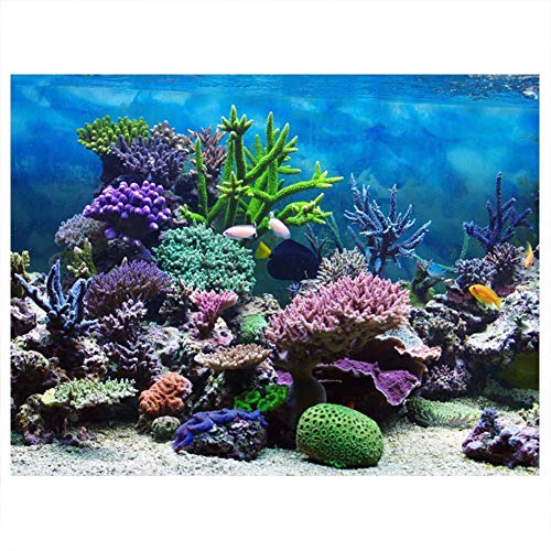 Cartel de Fondo del Acuario Cartel de Tanque de Peces Adhesivo de PVC Arrecife de Coral Bajo Agua Papel de Decoración Calcomanías Adhesivas Socialme-EU(76 * 30cm)