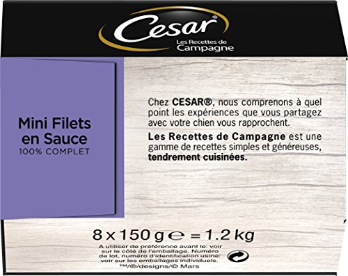 Cesar Les Recettes de Campagne - Barquettes de Mini filets en Sauce pour Chien Adulte aux 4 saveurs, 3 x 8 barquettes de 150g
