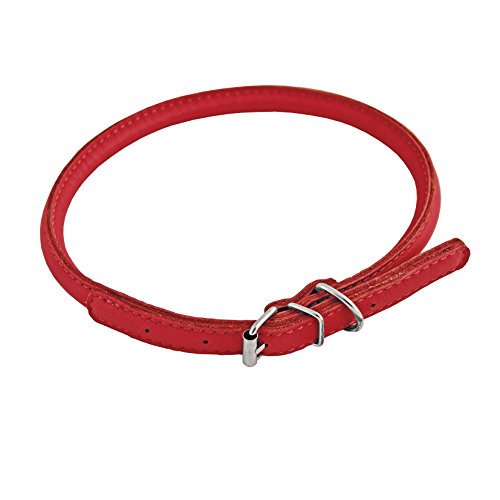 Chapuis Sellerie SLA690 Collar ajustable redondo Glamour para perro y gato - Cuero rojo - Diámetro 8 mm - Largo 20-25 cm - Talla XS