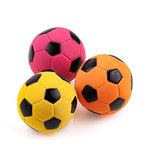 Chiwava 3 Piezas 7 cm Squeak Pelotas Juguetes para Perros Latex Juguete en Forma de Pequeño Fútbol para Perro Pequeño Mediano Cachorro Juego Interactivo, Colores Variados