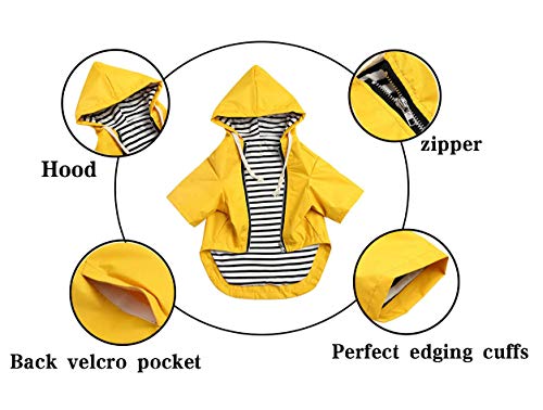 Chubasqueros para perro con cremallera amarilla para perro con botones reflectantes, bolsillos, resistente a la lluvia y al agua, cordón ajustable