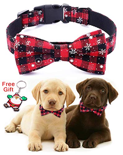 Collar navideño para perros de Navidad con pajarita - 100% algodón Diseño de nylon Collar para perros ajustable hecho a mano - Moda linda para perros pequeños medianos grandes