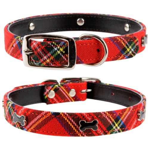 Collar pequeño de piel para perros Pet Palace® con diseño de tela escocesa, color azul, para «perrito escocés», para perros orgullosos de su patrimonio