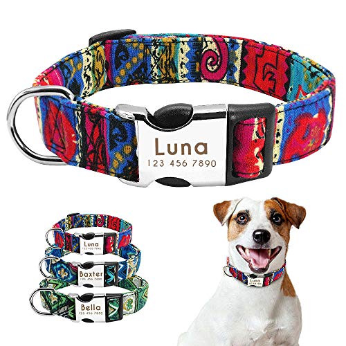 Collar personalizado para perros Collar personalizado para mascotas Collar personalizado de nylon Collares para perros Grabado Identificación del nombre para perros pequeños medianos grandes Pi