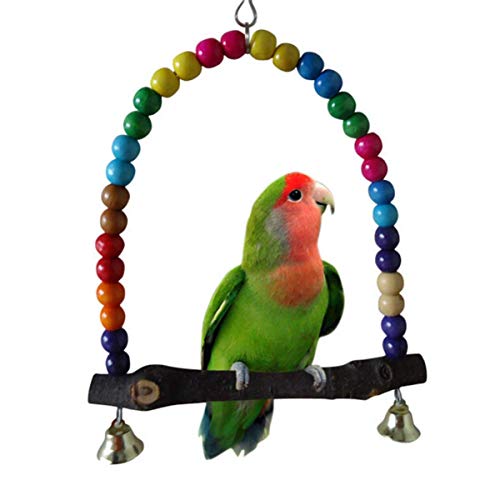 color 14 cmx14.3 cm juguete para pájaros en madera, columpio loro conexión de las campanas, Elégante Swing balancín colgante de periquito
