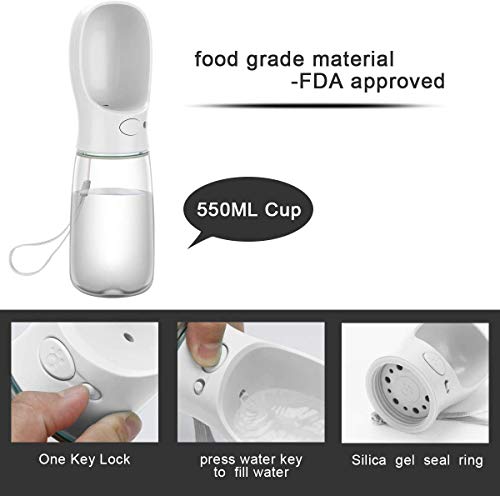 COTOP Botella para Perros, 550ml dispensador de Agua Antibacteriano para Mascotas, Taza para Beber para Mascotas al Aire Libre (Blanco)