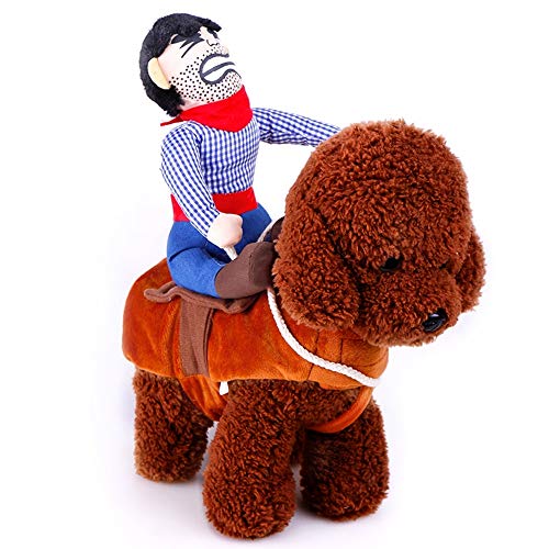 Cowboy Rider - Disfraz de Perro, Estilo Caballero con muñeca y Sombrero para Perro y Gato para Fiesta de Navidad Día de Acción de Gracias, Divertido paño para Mascotas (S M L XL)