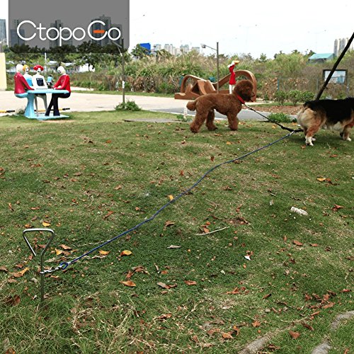 CtopoGo Cable de amarre para perros de 10 pies/16 pies/33 pies,Cable de amarre para mascotas, Cable para atar al perro en exteriores, Se admiten mascotas para tallas pequeñas / medianas (5m, Azul)