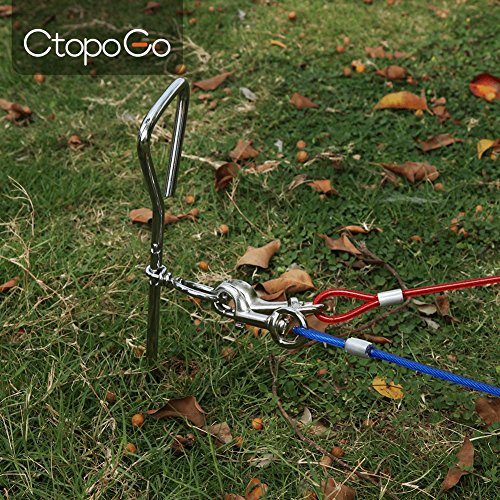 CtopoGo Cable de amarre para perros de 10 pies/16 pies/33 pies,Cable de amarre para mascotas, Cable para atar al perro en exteriores, Se admiten mascotas para tallas pequeñas / medianas (5m, Azul)