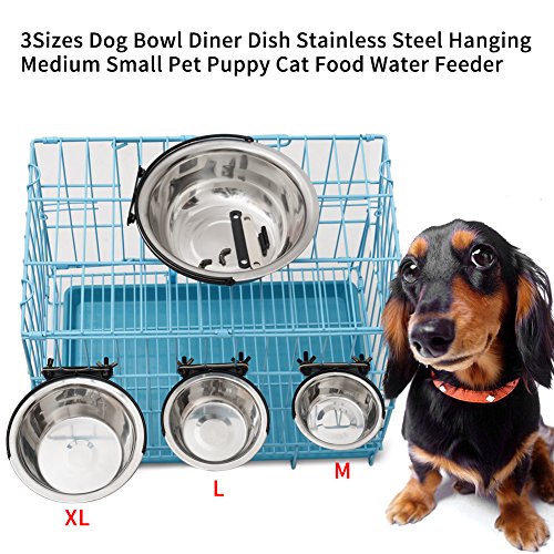 Cuenco colgante mascotas, plato para colgar de acero inoxidable con ganchos Alimentador de agua para alimentos para perros cachorro de gato(XL)