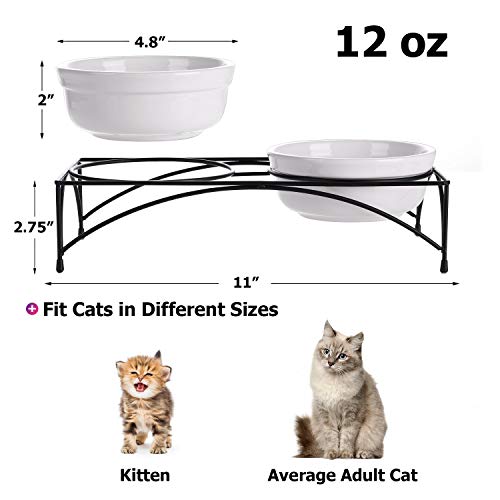 Cuencos de agua y comida para gatos con soporte, cuencos elevados para gatos o perros, platos de cerámica para gatos, 12 onzas, apto para microondas y lavavajillas