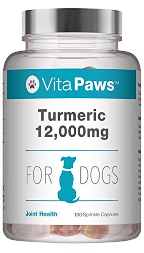 Curcumina 12,000mg para perros - Enriquecido con vitamina C y con extracto de pimienta negra para una mejor biodisponibilidad - 180 Cápsulas - VitaPaws