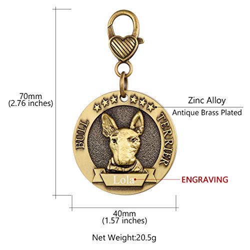Custom4U Placa de Identidad para Perros Etiquetas Redondas Zinc 3D Relieve Dog Tag Personalizado con Nombres Grabados para Bull Terrier
