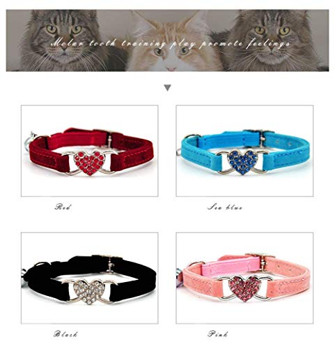DAIXI Collares para Gatos con la Campana y del Cristal del corazón Suministros Linda del Animal doméstico Negro + Rojo + Azul Rosa